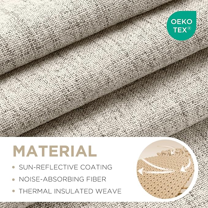 Joydeco Blackout Curtains for Bedroom - 100% Light Blocking 2 Panels Light Beige Drapes 42"W x 72"L, Thermal Insulated Room Darkening Curtains, Linen Textured for Living Room, Rod Pocket & Back Tabs