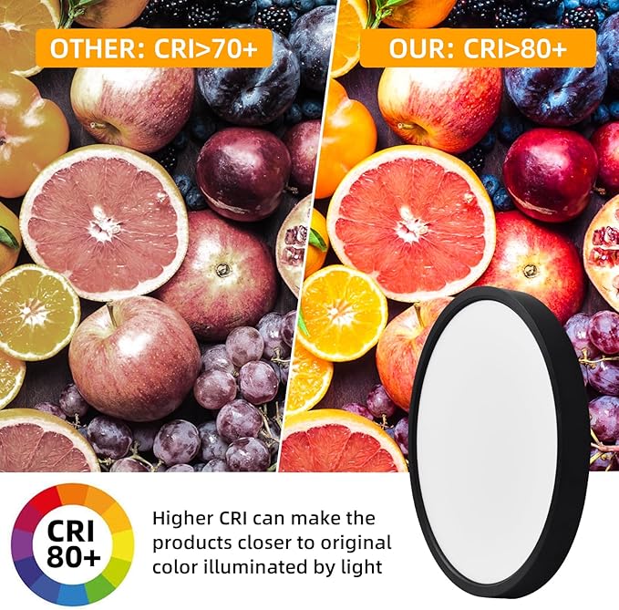 Hlite 2pack 12 inch Flush Mount LED Ceiling Light Fixture,24W 2400LM Super Slim Light Fixtures Ceiling Mount 3000K/4000K/5000K 3CCT Selectable,Ceiling Light Fixtures for Kitchen,Bedroom (Black)