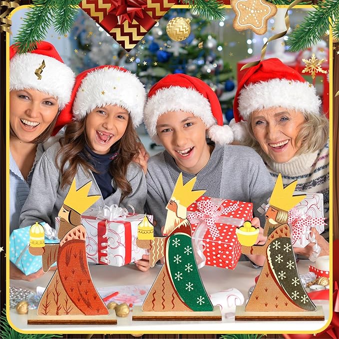 Barydat 3 Pcs Nativity Theme Decor Three Wise Men Christmas Table Decorations Wooden Centerpieces Epiphany Table Sign Christian Gifts Nativity Christmas Decoration for Indoor Home Xmas Holiday Party