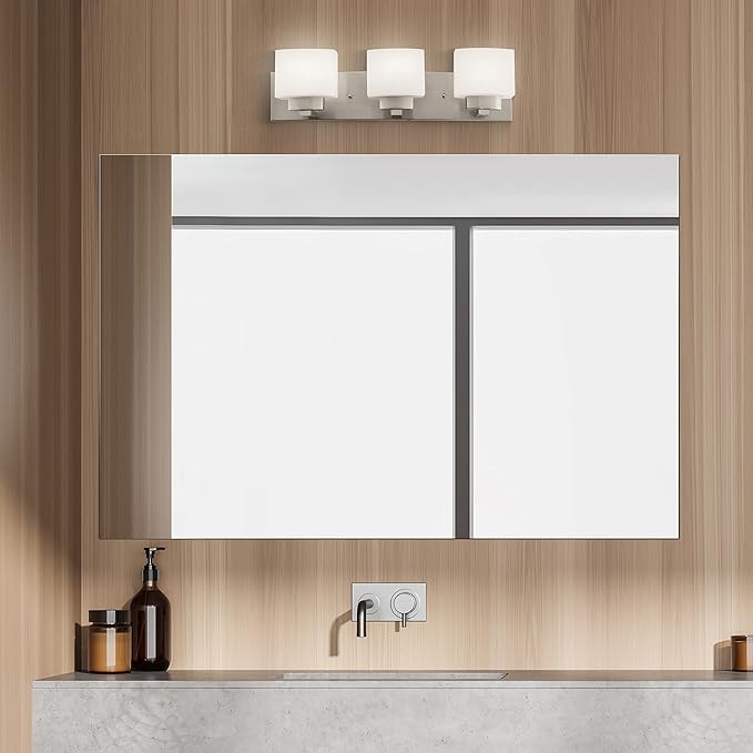 Design House Dove Creek Vanity Light, Dimmable, Frosted Glass, 3 Lights, Bathroom, Satin Nickel, 24 in x 6 in x 6.5 in, Item 578005