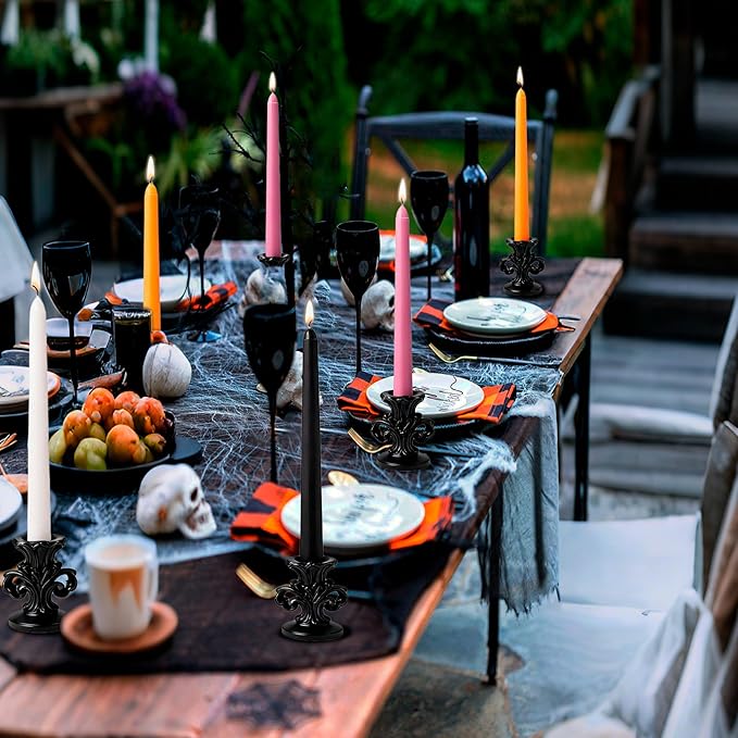6Pcs Halloween Tapered Candle Set,10 Inch Handmade Dripless Candle Stick,Orange/Black/White/Purple Colored Candlesticks,Unscented Candles Taper for Halloween,Thanksgiving,Fall Themed Party