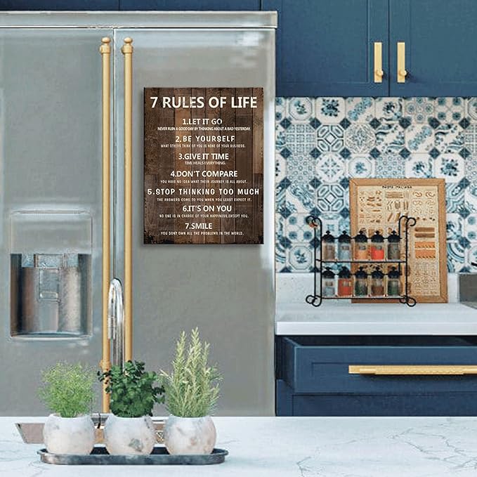 7 Rules of Life Wall Art Motivational Inspirational Poster Printed on Canvas Wall Decor for Living Room or Office Size11.5 x 15 Inch Framed Canvas Prints For Bedroom or Home Art Decoration Ready to