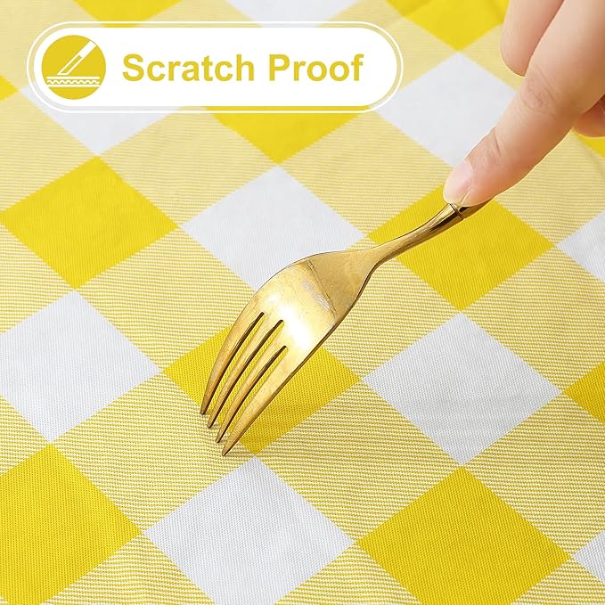misaya Rectangle Waterproof Vinyl Table Cloth, Buffalo Flannel Backed Tablecloth, Wipeable Plastic Table Cover for Dinner, Kitchen, Outdoor (60" x 102", Yellow and White)