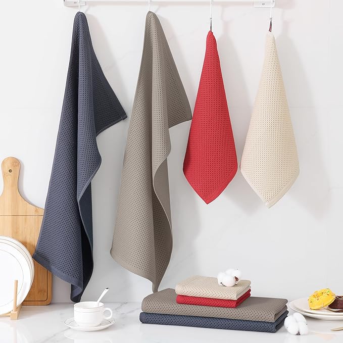 Homaxy 100% Cotton Kitchen Towels and Dishcloths Set, 12 x 12 Inches and 13 x 28 Inches, Set of 12 Bulk Kitchen Towels Set, Ultra Soft Absorbent Dish Cloths for Washing Dishes, Mixed Color