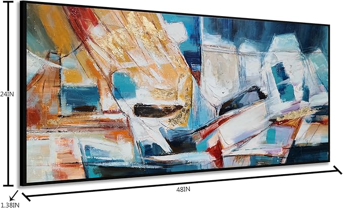 Yihui Arts Abstract Canvas Wall Arts Hand Painted Oil Paintings with Gold Foil and Floating Frame