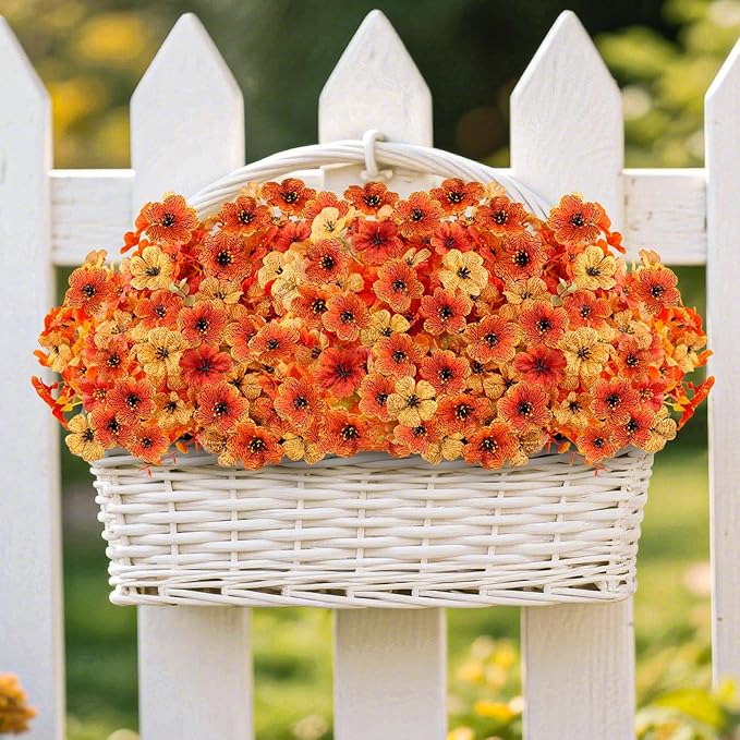 16 Bundles Artificial Fall Flowers for Outdoors, Realistic Fake Silk Flowers with Eucalyptus, No Fade Faux Fall Plants for Planter, Patio, Front Porch & Garden Decor