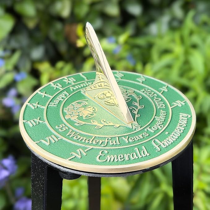 Anniversary Sundial Gift for 55th Emerald Wedding Anniversary in 2025 - Recycled Metal Home Decor Or Garden Present Idea - Handmade in UK for Him, Her Parents Or Couples 55 Year Celebration
