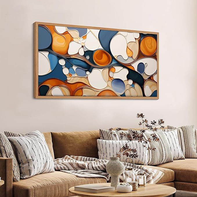 Modern Large Abstract Wall Art - Framed Decor for Living Room, Bedroom - Colorful Artwork, Aesthetic Room Decorations, Oil Painting
