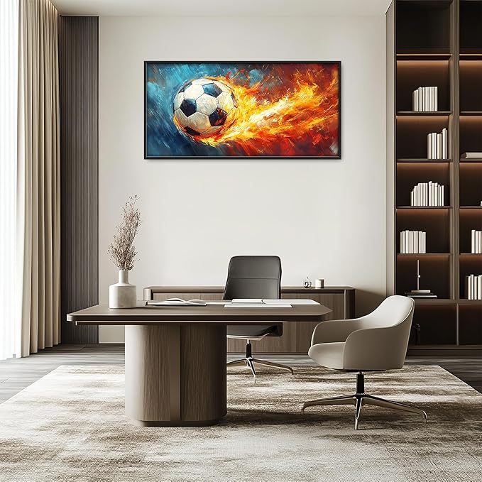 Olivine Sports Wall Art, Soccer Wall Decor, Abstract Football Canvas Prints Painting, Framed Artwork for Bathroom Bedroom Living Room Office Home Gym Decoration 60"x30"