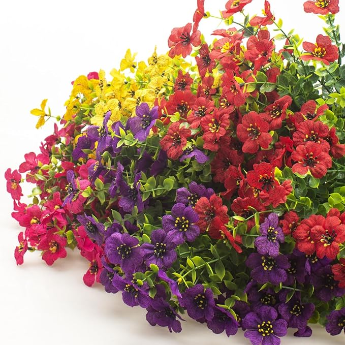 16 Packs Artificial Flowers - Fake Plastic Plants Faux Eucalyptus & Boxwood Greenery | Indoor Outdoor Home Garden Patio Porch Decoration(Mixed Color)