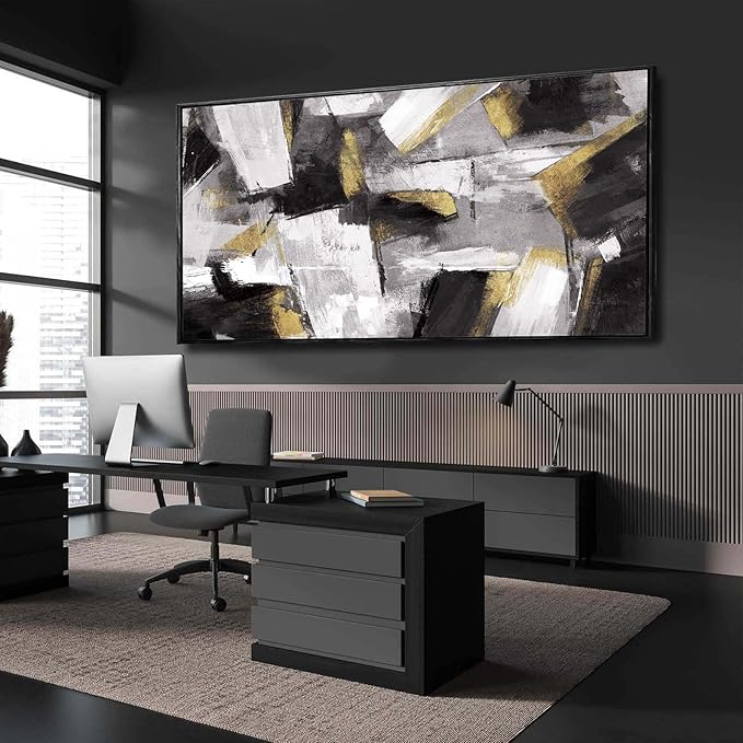 Black And Gold Wall Art Abstract Wall Decor Home Decor Living Room Large Artwork Framed Pictures Gold Decor Painting Wall Decorations 24”x48”