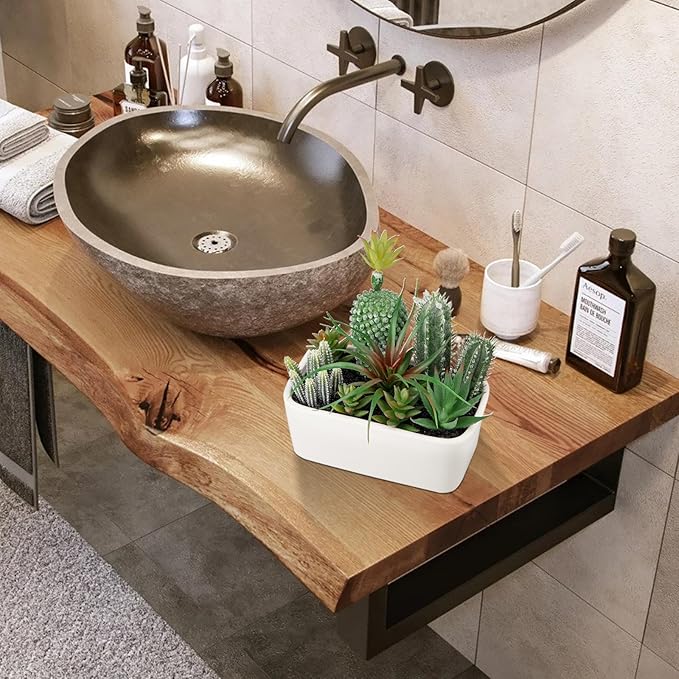 Artificial Succulents Plants in Ceramic Planter, Assorted Green Fake Plants in White Pots, Fake Succulents Plants Artificial with Ceramic Potted for Bathroom Home Office Living Room Table Decor