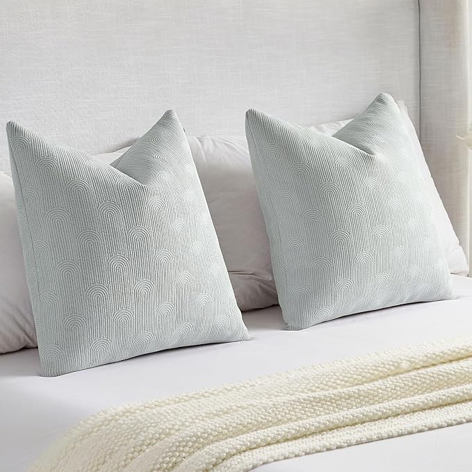 FUTEI Light Grey Chenille Decorative Throw Pillow Covers 22x22 Inch Set of 2,Soft Cozy Striped Geometric Patterns Cushion Case,Modern Home Decor for Couch Bed Living Room