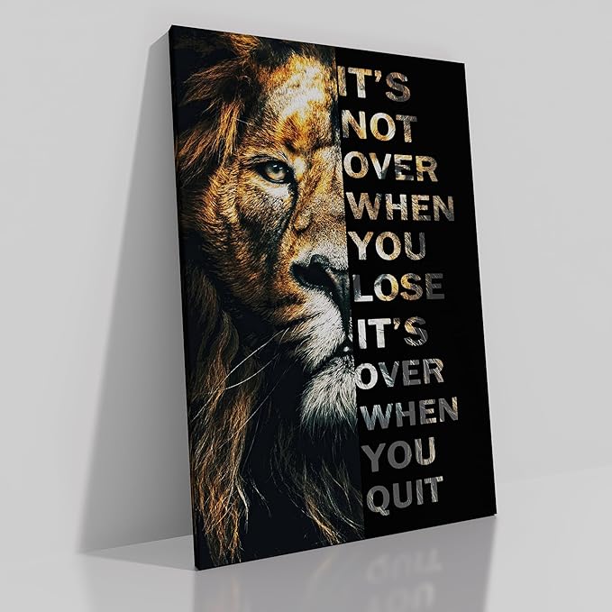 Canvas Lion Motivational Wall Art Inspirational Work Picture for Office Decor Magnificent of a Lion with Inspiring Quote HD Canvas Art for Gym Bedroom Kitchen Home Wall Decor Framed [24''W x 36''H]