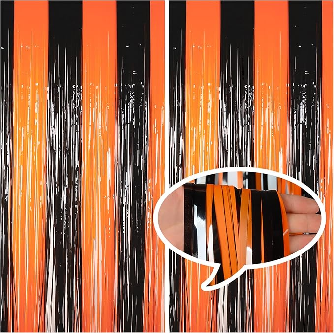 Halloween Party Decorations Tinsel Foil Fringe Curtains Party Backdrop, Melsan 3.2 x 8 ft Streamer Backdrop Tinsel Curtains for Birthday, Graduation, Halloween Party Decor - Pack of 2