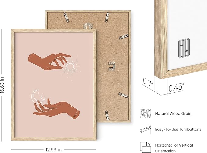 HAUS AND HUES Sun and Moon Art Astrology Posters - Spiritual Wall Art and Celestial Hands Top and Bottom Hands Room Decor Posters Spiritual Boho Prints (Beige Frame, 12x16)