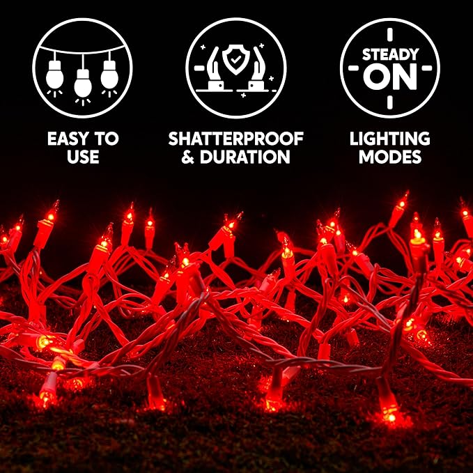 Joiedomi Christmas String Lights Indoor,100 Count Mini Red Light,21.4 FT Lighting Decor for Patio Dorm Classroom Bedroom Holiday Wedding Party Garland Birthday Festival,White Wire