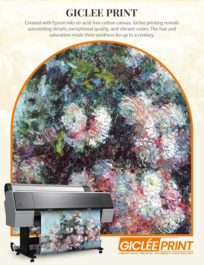 DECORARTS - Claude Monet Chrysanthemums 1882, Large Framed Wall Art, Canvas Size 28x35, Outer Dimensions Larger With Customizable Solid Wood Frames, Giclee Canvas Print, Made in USA