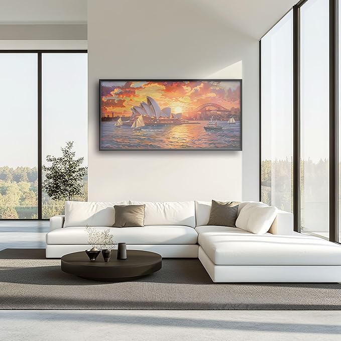 Sydney Opera House Large Wall Art for Living Room Framed, Sydney Wall Decor Pictures, Cityscape Canvas Print Painting, Aesthetic Artwork Bedroom Office Home Decor 60"x30"