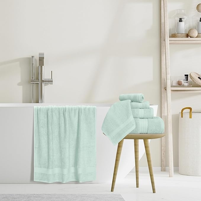 GLAMBURG Ultra Soft 8-Piece Towel Set - 100% Pure Ringspun Cotton, Contains 2 Oversized Bath Towels 27x54, 2 Hand Towels 16x28, 4 Wash Cloths 13x13 - Ideal for Everyday use, Hotel & Spa - Sea Green