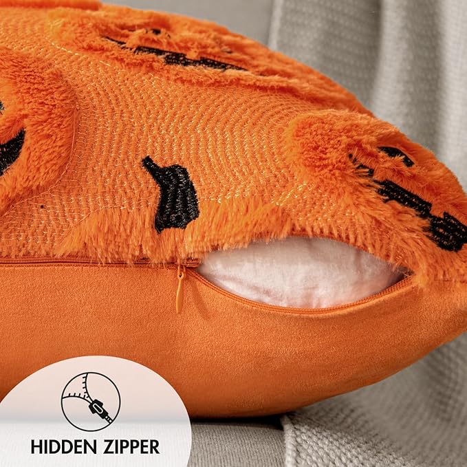 MIULEE Fall Halloween Throw Pillow Covers 20x20 Decorative Pumpkin Pattern Pillowcases Soft Plush Faux Wool Cushions for Home Patio Sofa Couch,Orange-Black