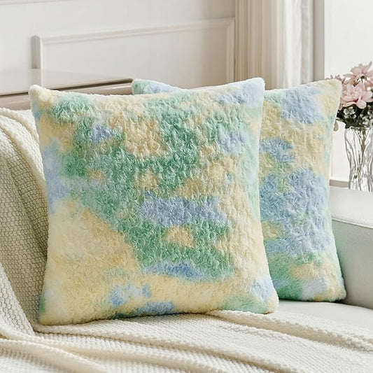 FUTEI Green Decorative Throw Pillow Covers 20x20 Inch Set of 2,Soft Cozy Colorful Rose Swirl Texture Cushion Case,Modern Home Decor for Couch Sofa Bed Living Room