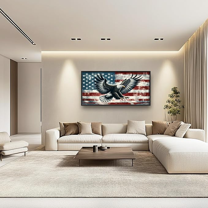 Flintis Large Bald Eagle Wall Art Eagle American flag Pictures Wall Decor Abstract Animal Canvas Painting Print Artwork Decoration Framed for Living Room Bathroom Master Bedroom Office 60L x 30W
