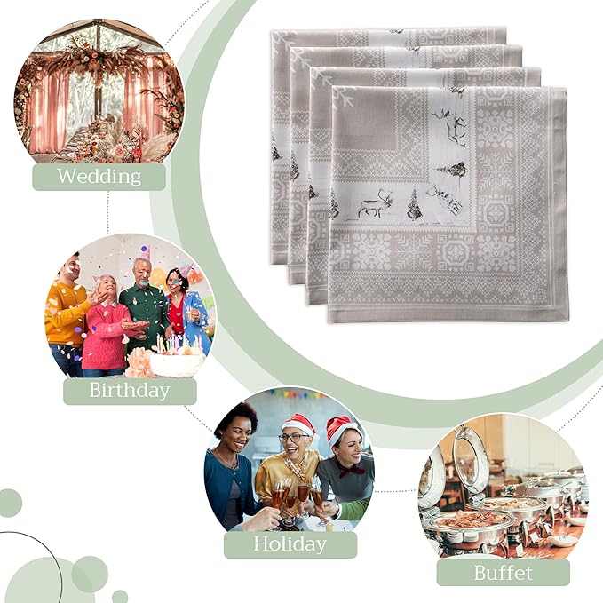 Maison d' Hermine Cloth Napkins Set of 4 100% Cotton Everyday Reusable Square Napkins Cloth Washable, Dinner, Party, Wedding, Restaurant (Cozy Christmas, 20" x 20")