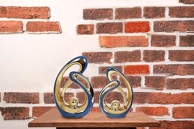 2 Pcs Navy Blue Decor Centerpiece Table Decorations Blue and Gold Ceramic Decor Statue Mid Century Modern Decor Centerpieces for Dining Room Living Room Kitchen Shelf Office Coffee Table Decor