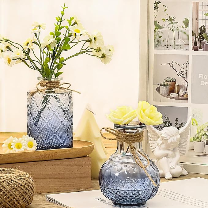 Arme Bud Vases Set of 32, Blue Vase for Centerpieces, Clear Bud Vase in Bulk, Mini Flower Vintage Cute Vases for Centerpieces, Small Glass Vases for Wedding Decor, Home Table Flower Décor