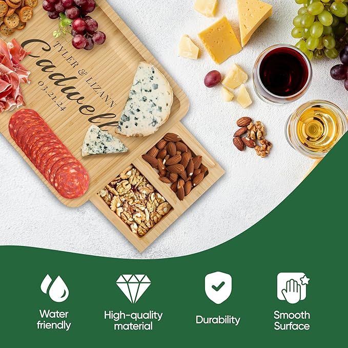 Personalized Charcuterie Board Gift Set - Engraved Bamboo Cheese and Meat Platter, Custom Cutting Board for Wedding, Housewarming Gifts New Home, Birthday, Anniversary, Newlywed, Kitchen Serving Tray