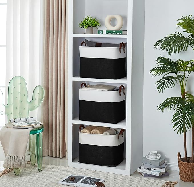 DECOMOMO Fabric Storage Basket Large Closet Storage Bins for Toys Nursery & Laundry Storage (Black & White, XXL - 3 Pack)