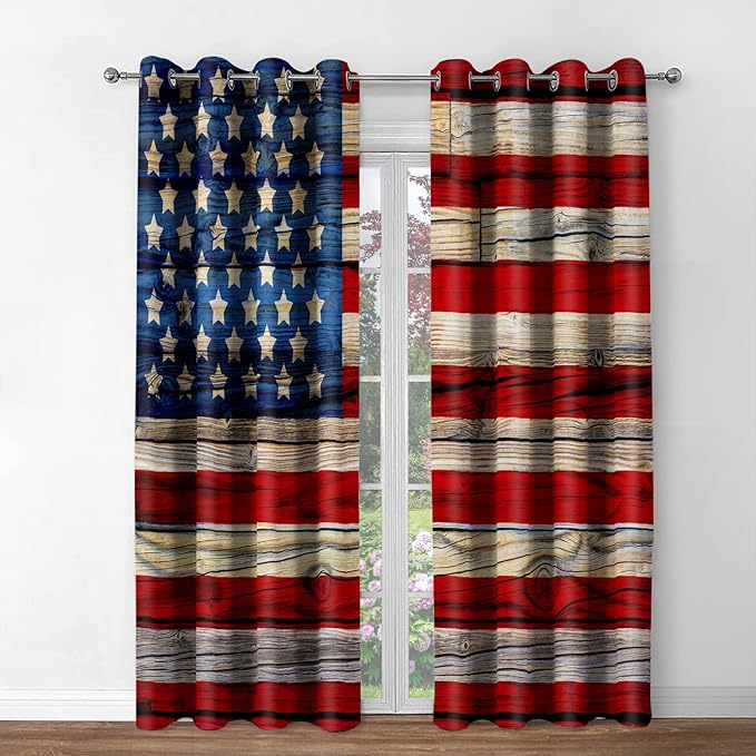 Jekeno American Flag Blackout Curtains United States Flag Independence Day Patriotic Decor for Home Bedroom Living Room Grommet Window Drapes 2 Panel Set, 42"x54"
