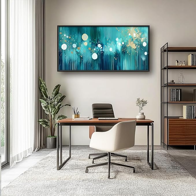 Lovira Abstract Teal and Gold Large Wall Art Turquoise Canvas Wall Decor Pictures Prints Painting Framed Home Artwork for Living Room Bathroom Bedroom Kitchen Office 30"x60"