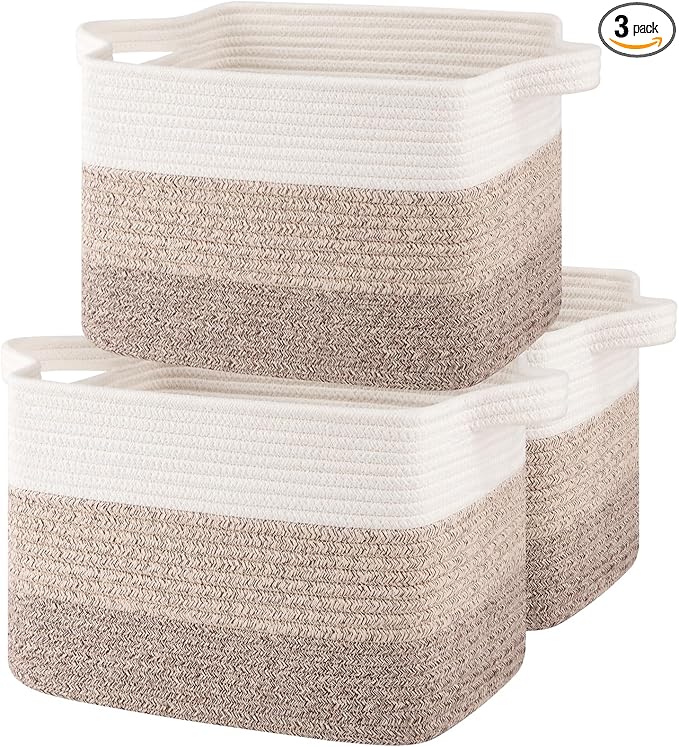 Storage Baskets for Organizing, Woven Baskets for Shelves, Rectangle Decorative Organizer for Storage Clothes, Toy, Books, Towels Nursery Bins 3 Pack (Gradient Yellow)