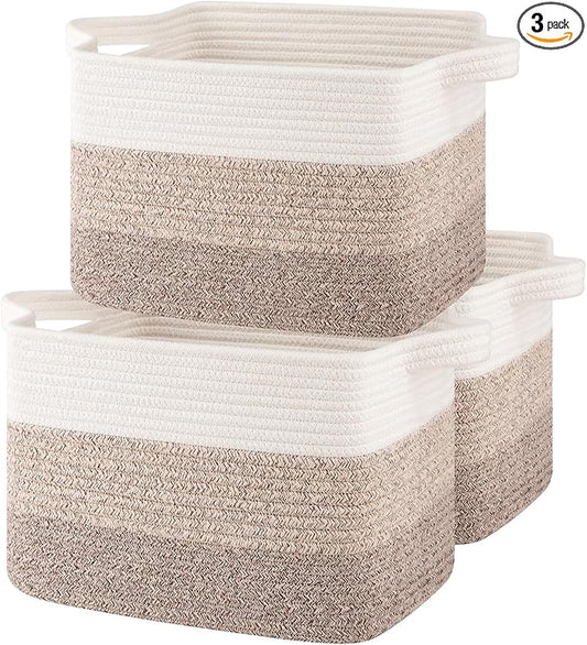 Storage Baskets for Organizing, Woven Baskets for Shelves, Rectangle Decorative Organizer for Storage Clothes, Toy, Books, Towels Nursery Bins 3 Pack (Gradient Yellow)