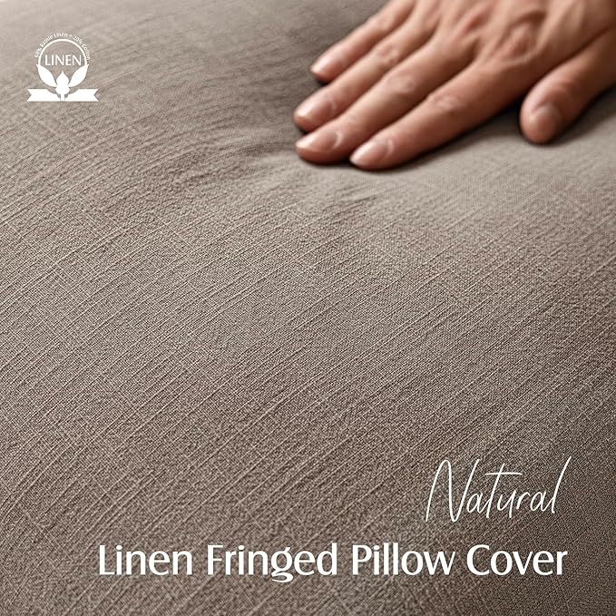 Foindtower Set of 2 Decorative Linen Fringe Lumbar Throw Pillow Covers Boho Farmhouse Cushion Cover with Tassels Soft Accent Pillowcase for Couch Sofa Bed Living Room Home Decor,12×24 Inch,Brown Tan