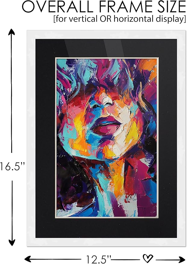 9x13 Frame White Wood with Black Mat | 11x15 Frame Matted to 9x13 | Display Your Artwork Under UV Acrylic Shatter Guard Front, with Foam Board Backing and Wall Hanging Hardware - Museum Quality Frame