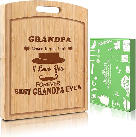 Joeyan Grandpa Birthday Gift from Grandchildren Grandson Granddaughter, Personalized Engraved Cutting Board Kitchen Present for Grandfather Christmas, Large Size, Heavy Duty, 16x12 inch