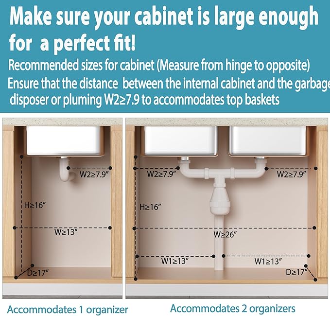 Under Sink Organizer 2 pack, 2 Tier Slide Out Under Sink Organizers And Storage, Height Adjustable Pull Out Cabinet Drawers, Kithcen Bathroom Metal Storage Caddy Shelf, White