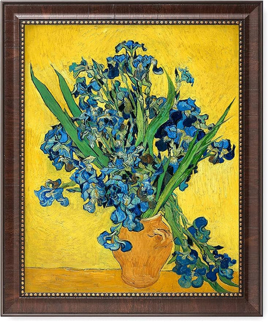 DECORARTS - Irises Vase Flower - Vincent Van Gogh Giclee Prints w/Antique Brown Frame for Wall Decor. Picture Size: 16x20, Total Size w/Frame: 19x23