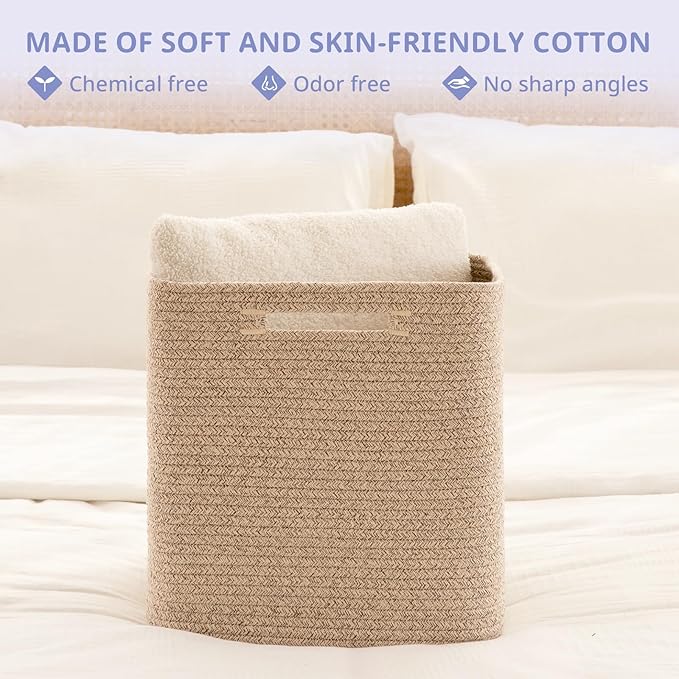 OIAHOMY Storage Cubes, 13 Inch Cube Storage Organizer, Collapsible Storage Bins, Baskets for Organizing, Storage Bins for Shelves-Brown, 3-PACK