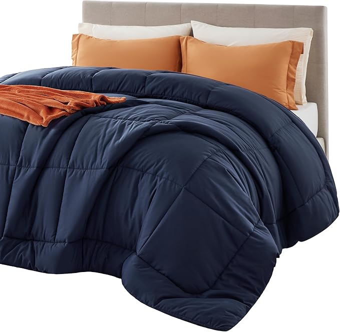Bedsure Comforter Duvet Insert - Quilted Comforters Oversize Queen, All Season Duvet, GentleSoft Down Alternative Bedding, with 8 Tabs, Gifts for Women/Men, Navy Blue, Oversize Queen 98 x 98 Inches