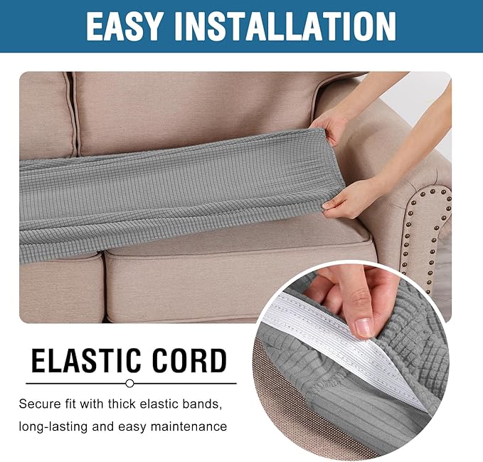 H.VERSAILTEX Super Stretch Individual Seat Cushion Covers Sofa Covers Couch Cushion Covers Slipcover Sets Thick Jacquard Textured Twill Fabric (1 Piece Loveseat Cushion Cover, Dove)