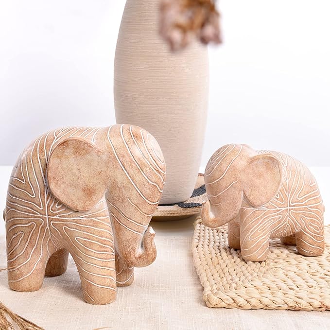 Elephant Statue, African Animal Decor, Wooden Elephant Gift for Women, Boho Decor for Living Room, Shelf, Office（1Pack, Big）