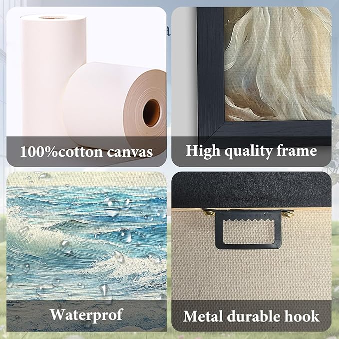 Beach Seagull Wall Art for Living Room, Large Coastal Canvas Wall Decor, Window Curtains Pictures Framed Painting, Landscape Artwork for Bedroom Office Home Decor 60L'' × 30W''