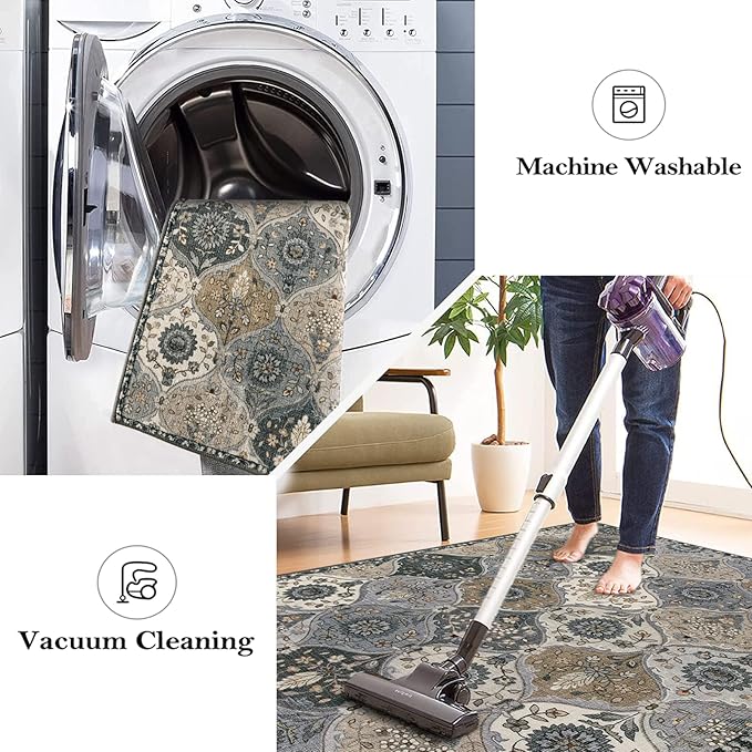 Lahome Moroccan Trellis Kitchen Runner Rug, 2x5 Washable Runners for Hallways Non Slip Soft Hallways Rug Ultra-Thin Vintage Long Carpet for Bedroom Bathroom, Grey