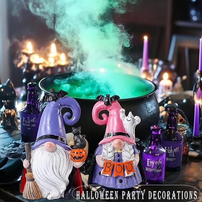 Halloween Decorations | Set of 2 Halloween Gnomes Decorations for home | Tomte Swedish Gnomes Resin Figurines for Indoor & Outdoor Garden Fall Gnome Table Centerpiece, Autumn Party Decor 4.2 "H