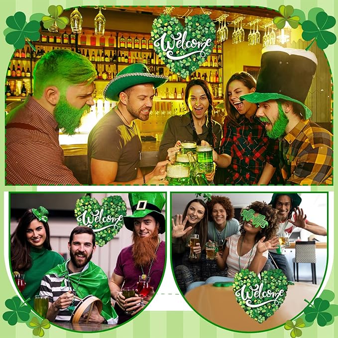 Boao St. Patrick's Day Shamrock Sign Wooden Hanging Decor Farmhouse Rustic Door Decoration St. Patrick's Day Wreath Sign with Bow Ornament for Irish Home Indoor Holiday Outdoor Farmhouse Window