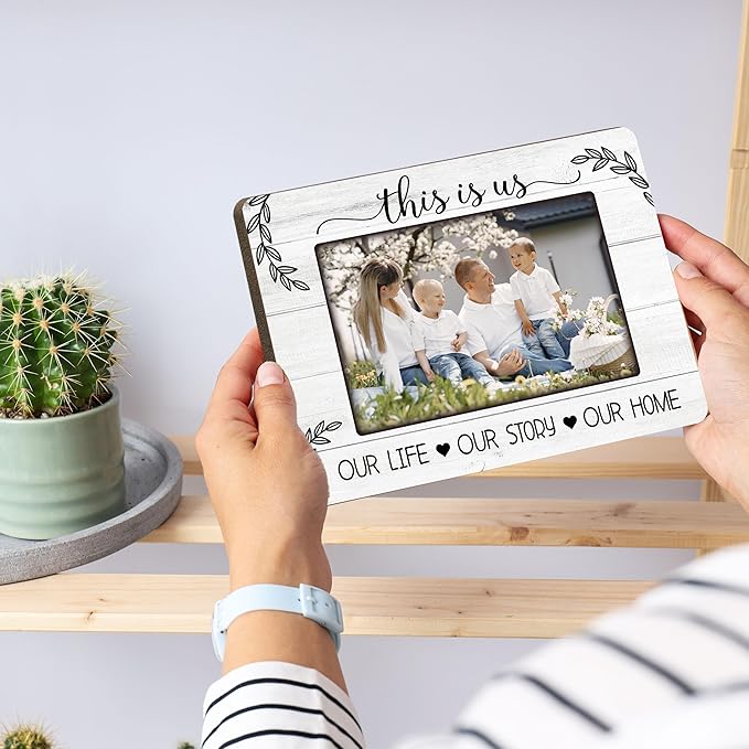 This Is Our Home Photo Frame, House Warming New Home Gifts for Couples Women Men Her Him, Home Office Farmhouse Desk Decor (for 4x6 Photo)-A43